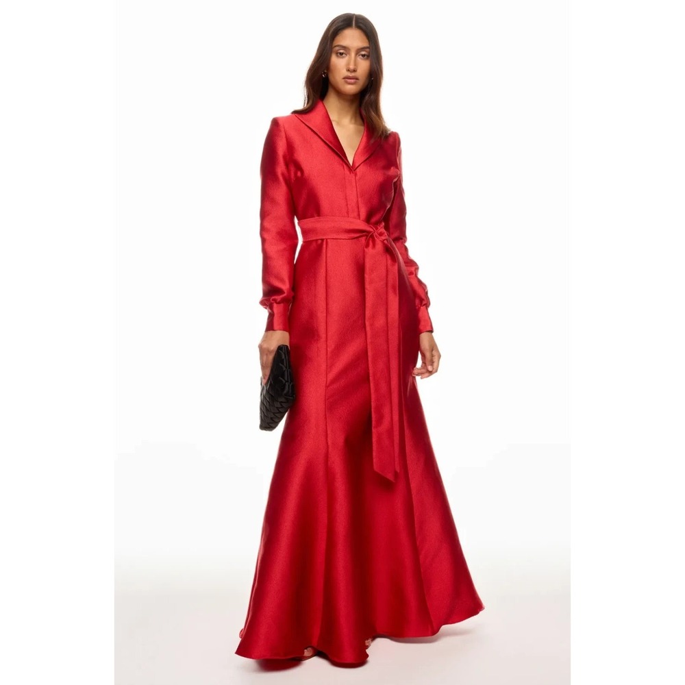 badgley mischka Red Long Sleeve Jacquard Gowngown in Size 10